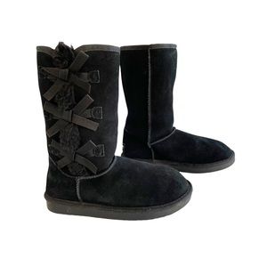 Koolaburra by Ugg Victoria Tall Black Suede Boots Bows 4